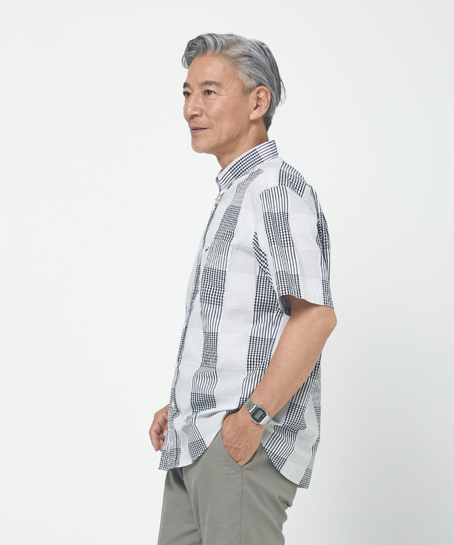 パッチワーク風 チェック シャツ
