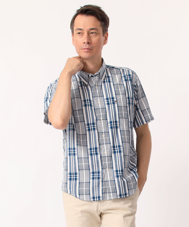 パッチワーク風チェック柄シャツ