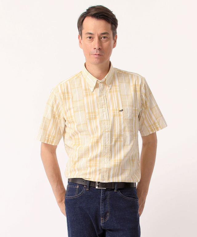 パッチワーク風チェック柄シャツ