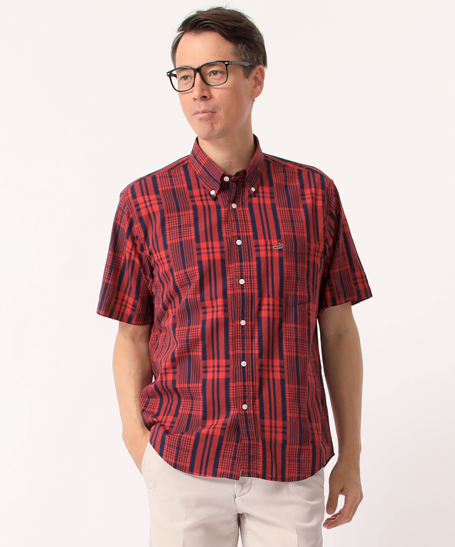 パッチワーク風チェック柄シャツ