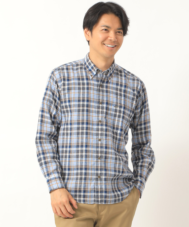 リネンブレンドチェックシャツ【シワになりにくい】