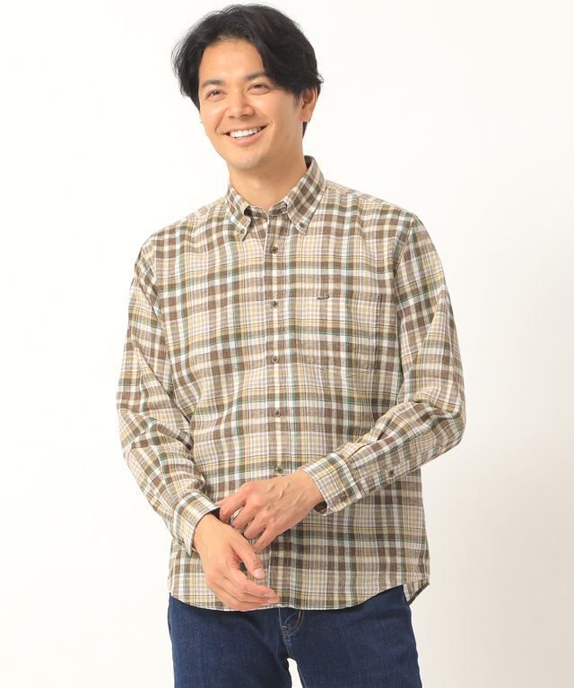 リネンブレンドチェックシャツ【シワになりにくい】