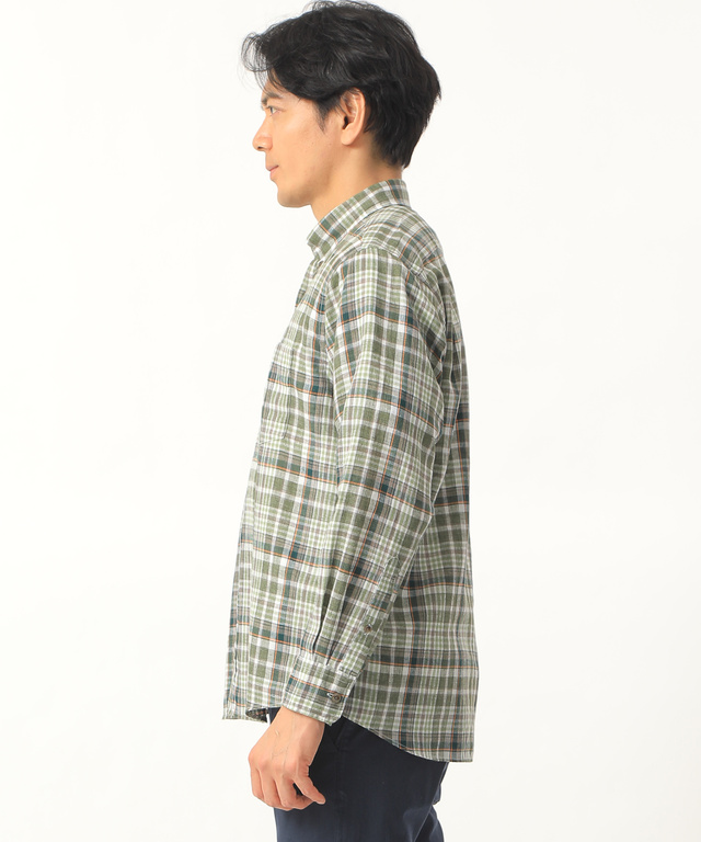 リネンブレンドチェックシャツ【シワになりにくい】
