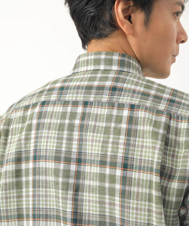 リネンブレンドチェックシャツ【シワになりにくい】