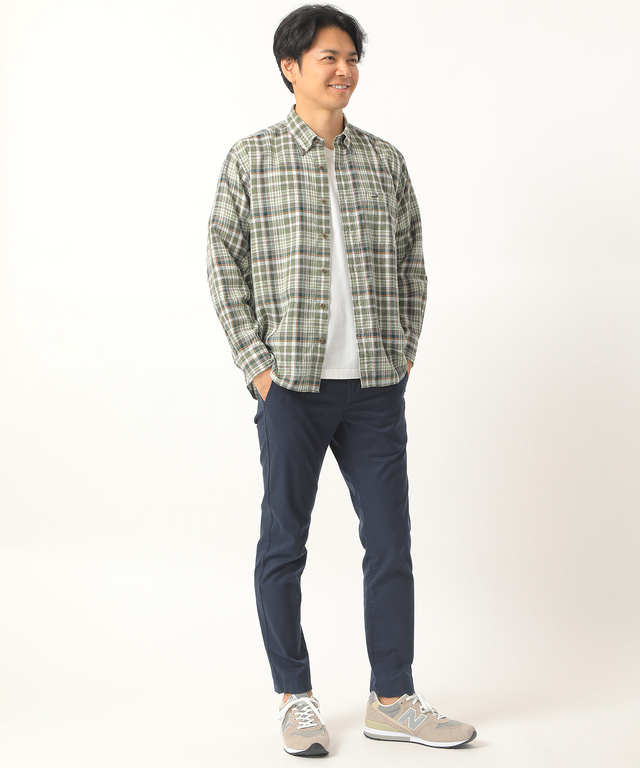 リネンブレンドチェックシャツ【シワになりにくい】