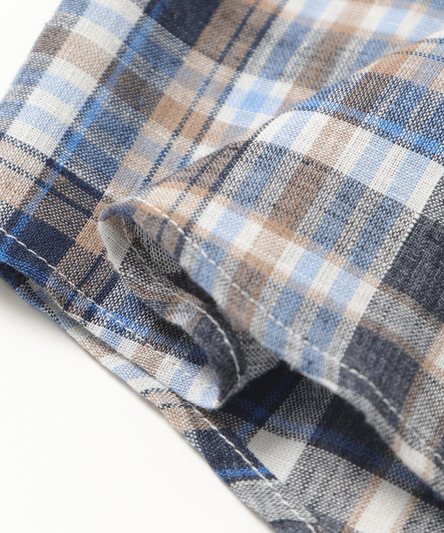 リネンブレンドチェックシャツ【シワになりにくい】