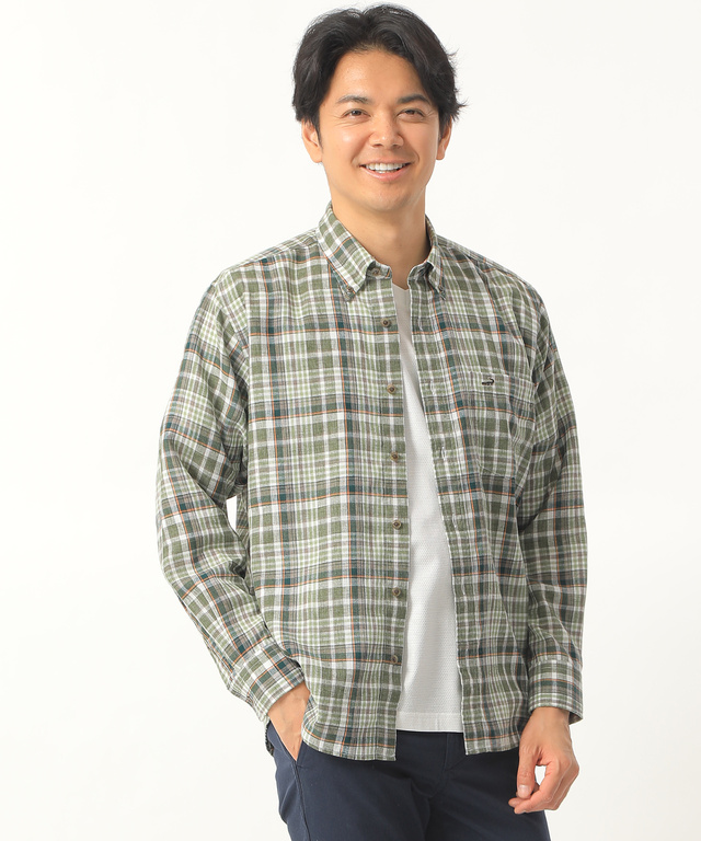 リネンブレンドチェックシャツ【シワになりにくい】