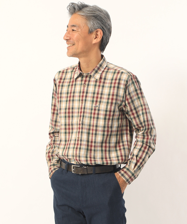 微起毛 ピケチェックシャツ