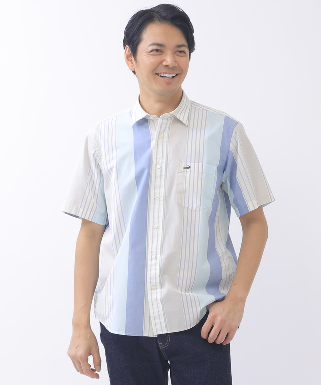 スノーコットン パネルストライプ シャツ【接触冷感】