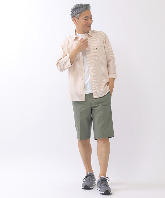 スノーリネン ストライプ シャツ【接触冷感】