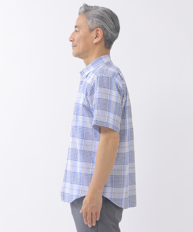 刺し子ステッチ チェック シャツ【吸汗速乾】