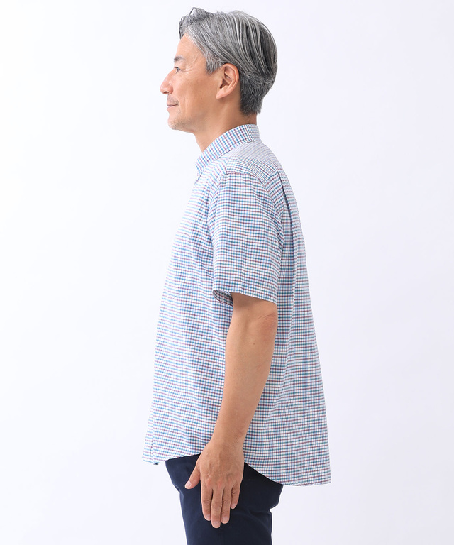 リネンブレンド ミニチェック シャツ【吸汗速乾】