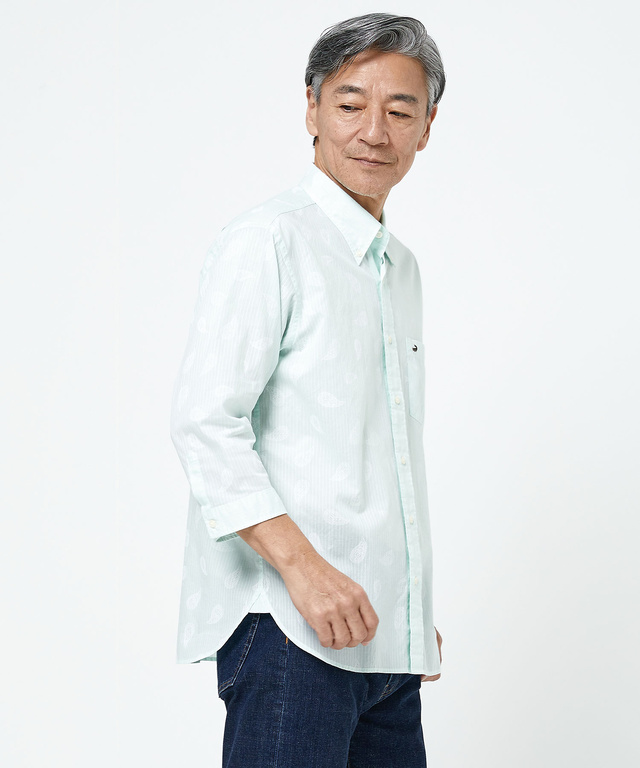 スノーコットン ペイズリー柄 7分袖シャツ【接触冷感】