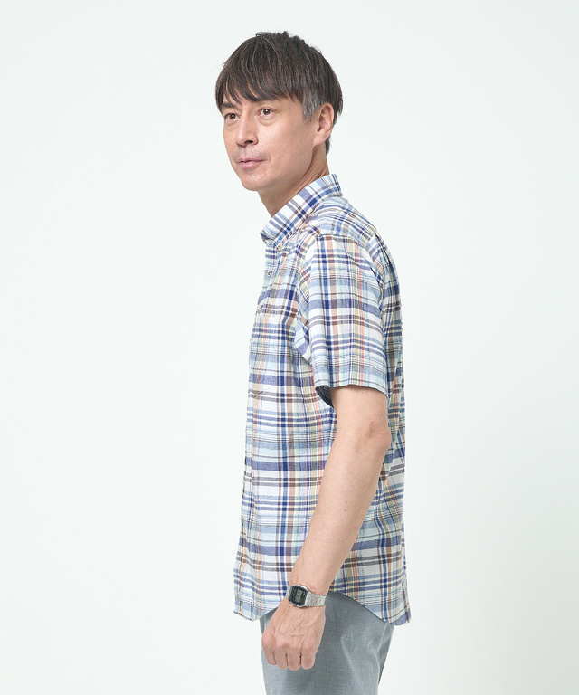 リネンブレンド チェック柄 シャツ【吸汗速乾】【シワになりにくい】