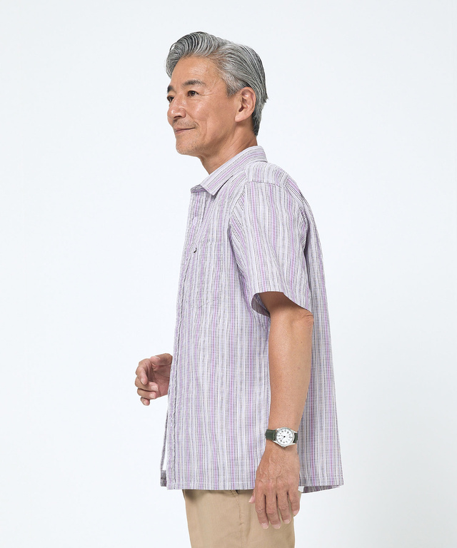 ラッセル ストライプ柄 シャツ【シワになりにくい】【吸汗速乾】