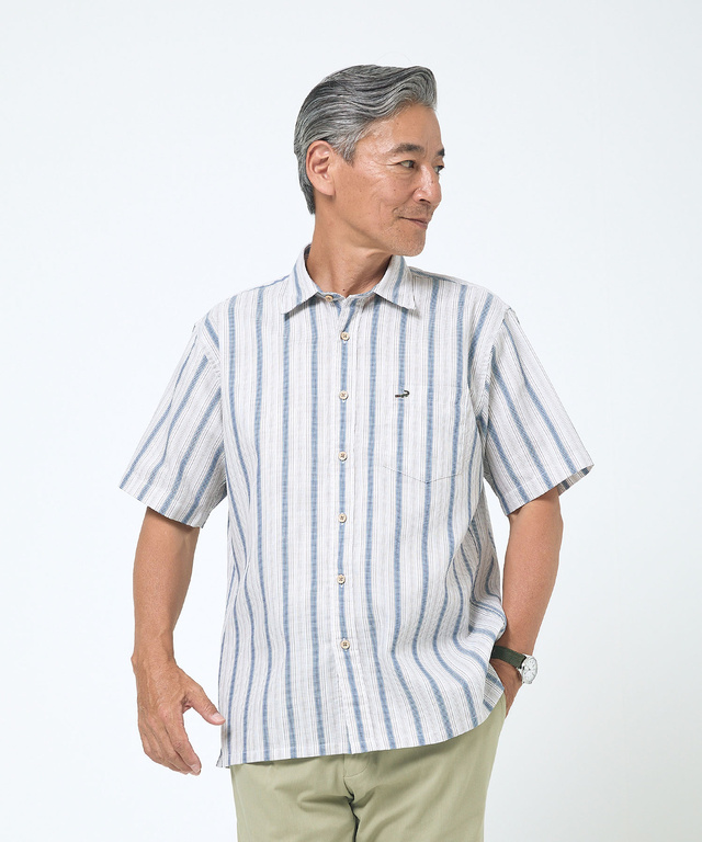 ラッセル ストライプ柄 シャツ【シワになりにくい】【吸汗速乾】