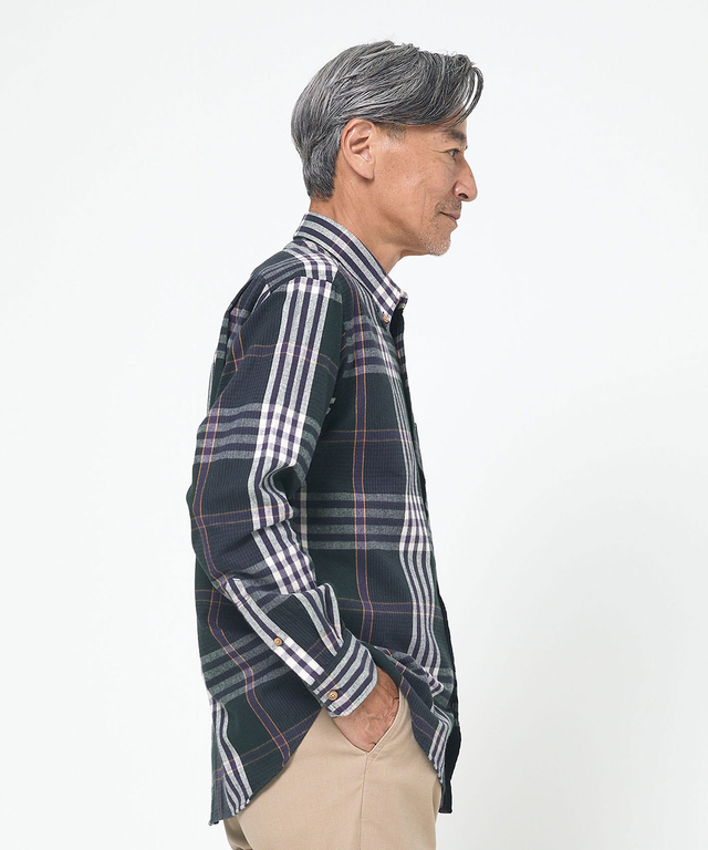 シャギー加工 タータン柄 シャツ