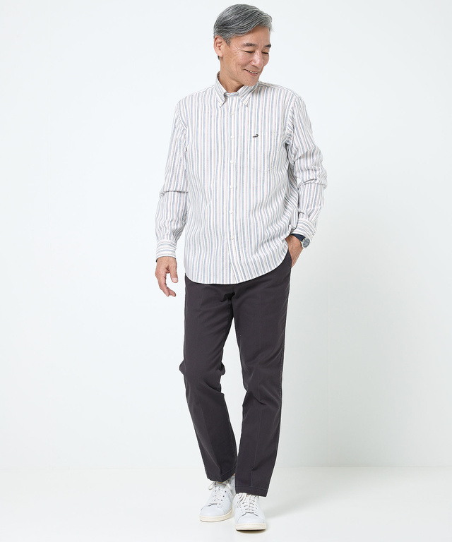 ノンアイロン バスケット織り ストライプ シャツ【シワになりにくい】