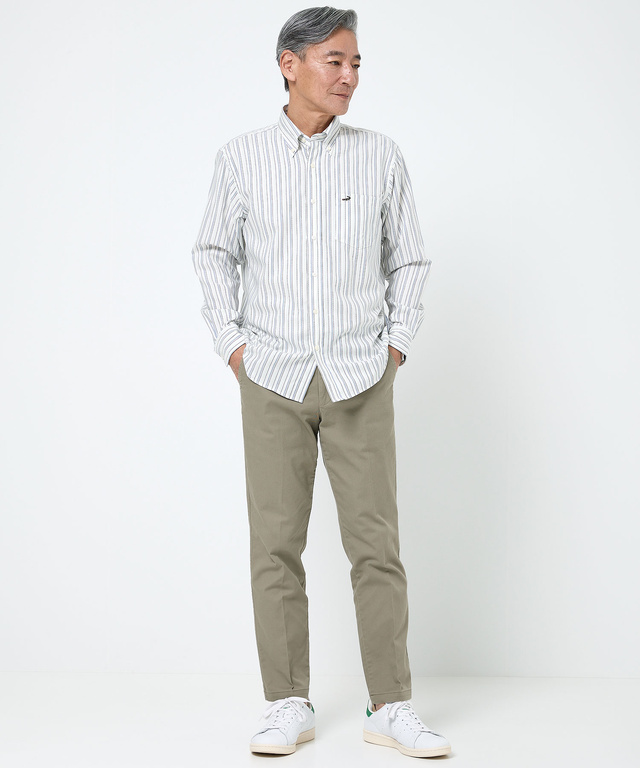 ノンアイロン バスケット織り ストライプ シャツ【シワになりにくい】