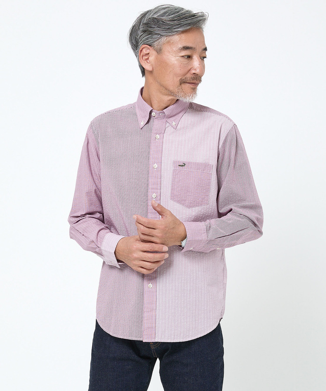 サッカー織り クレイジーパターン ボタンダウンシャツ【吸汗速乾】