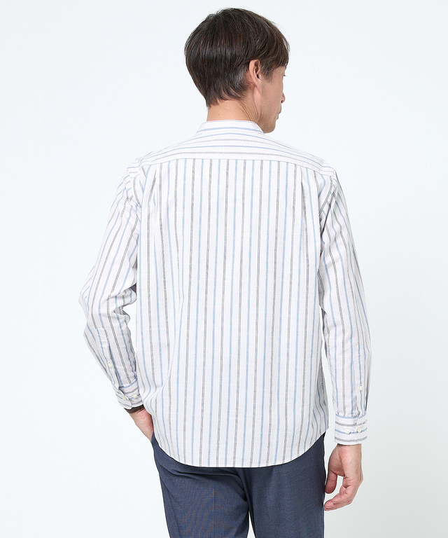 バンドカラー ストライプ シャツ