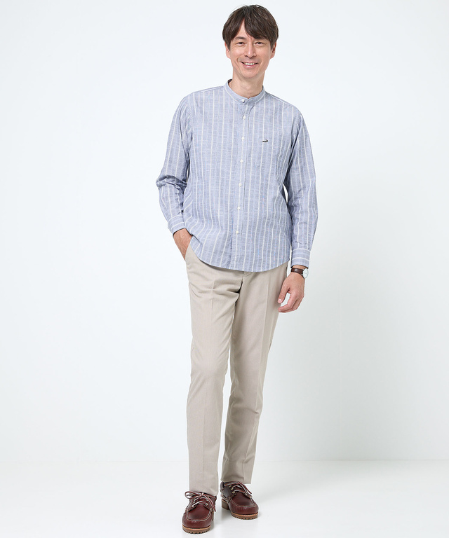 バンドカラー ストライプ シャツ