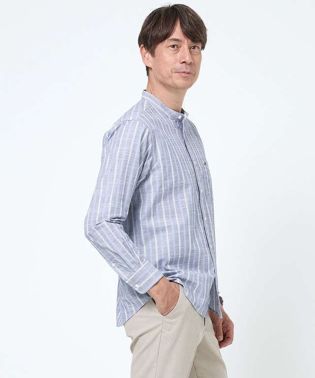 バンドカラー ストライプ シャツ