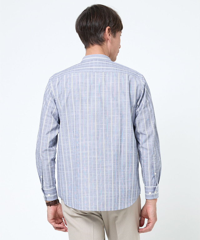 バンドカラー ストライプ シャツ