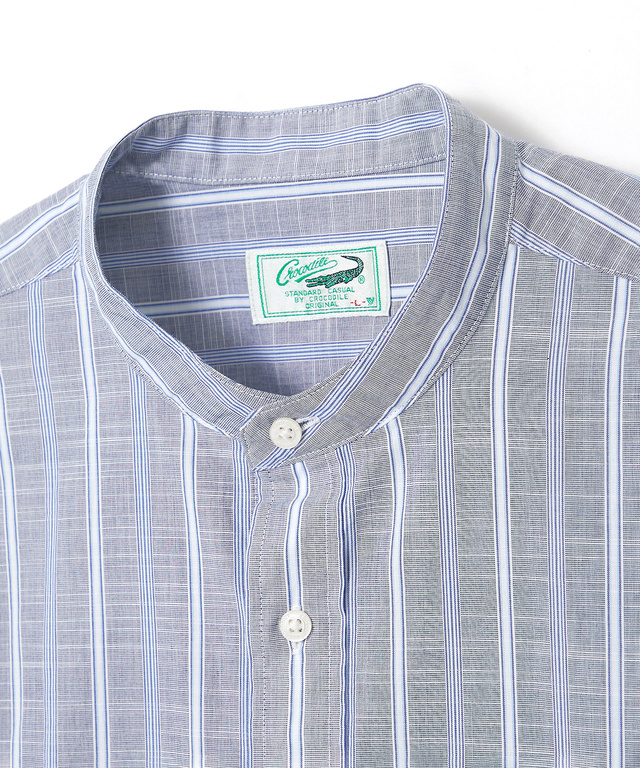 バンドカラー ストライプ シャツ