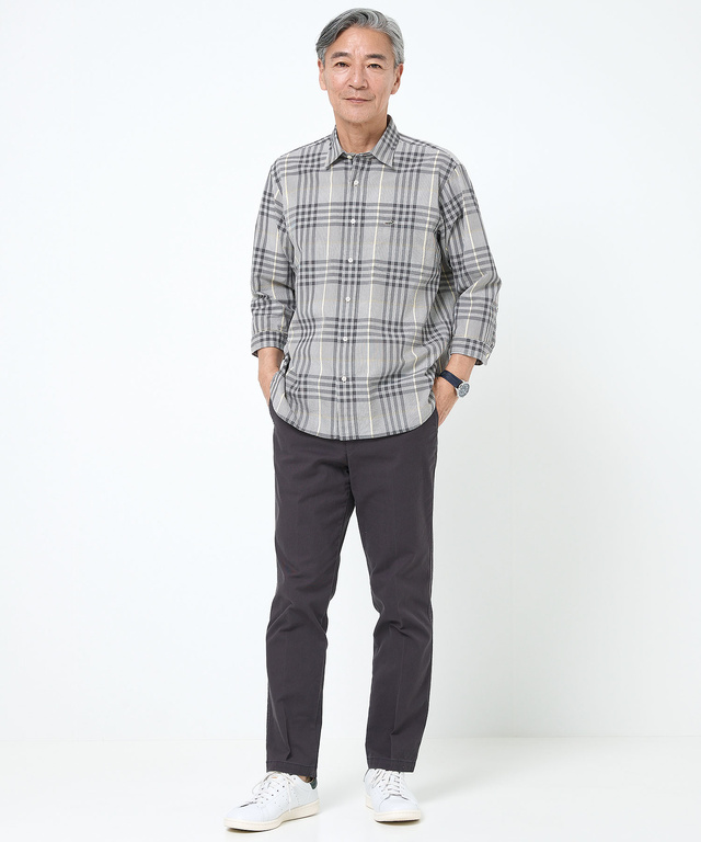 スノーコットン サッカー チェック シャツ 【接触冷感】