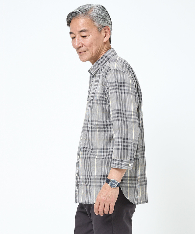 スノーコットン サッカー チェック シャツ 【接触冷感】