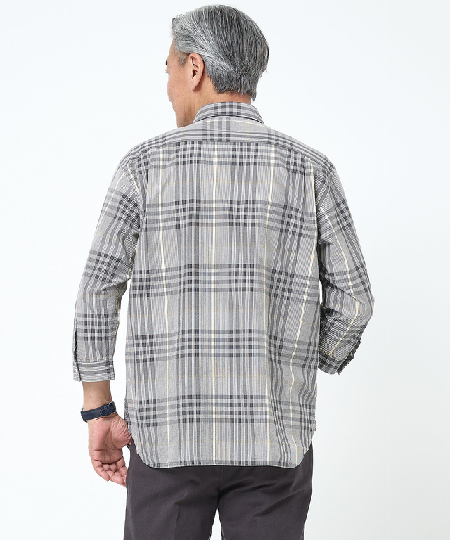 スノーコットン サッカー チェック シャツ 【接触冷感】