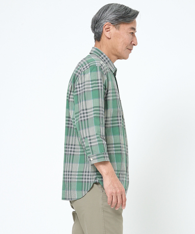 スノーコットン サッカー チェック シャツ 【接触冷感】