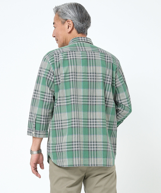 スノーコットン サッカー チェック シャツ 【接触冷感】