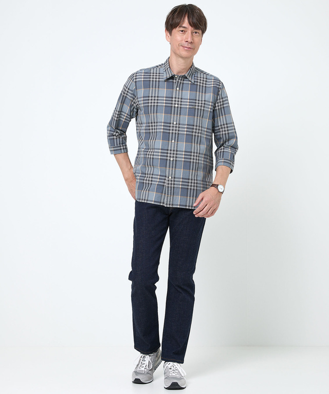 スノーコットン サッカー チェック シャツ 【接触冷感】