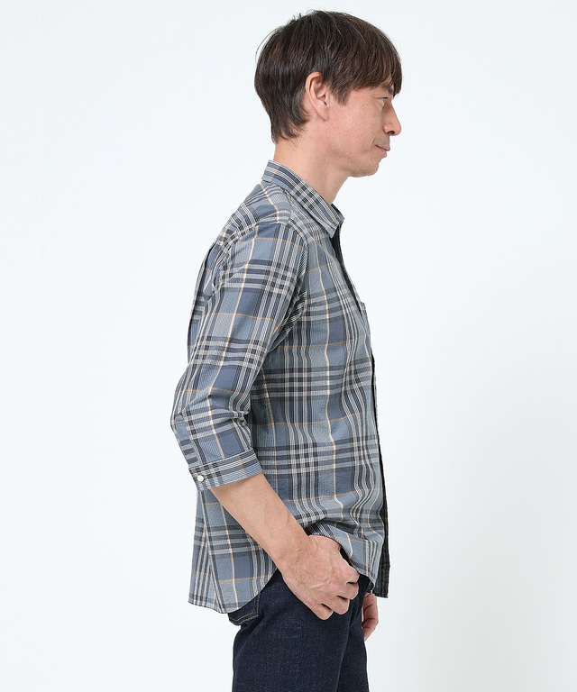 スノーコットン サッカー チェック シャツ 【接触冷感】