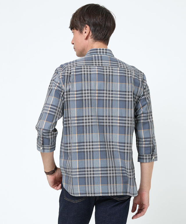 スノーコットン サッカー チェック シャツ 【接触冷感】