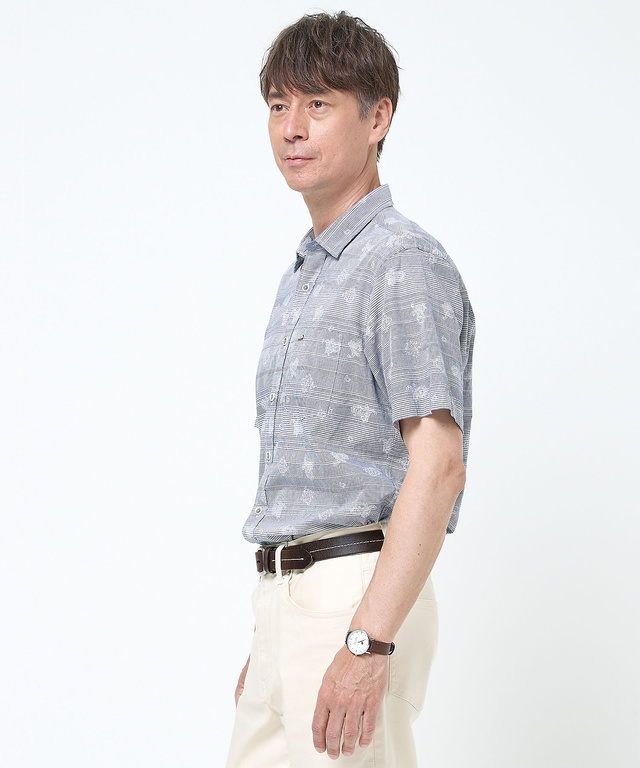 スノーコットン ドビー ボーダー シャツ 【接触冷感】