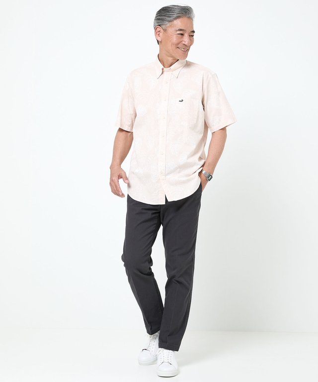 リーフプリント シャンブレー シャツ【吸汗速乾】