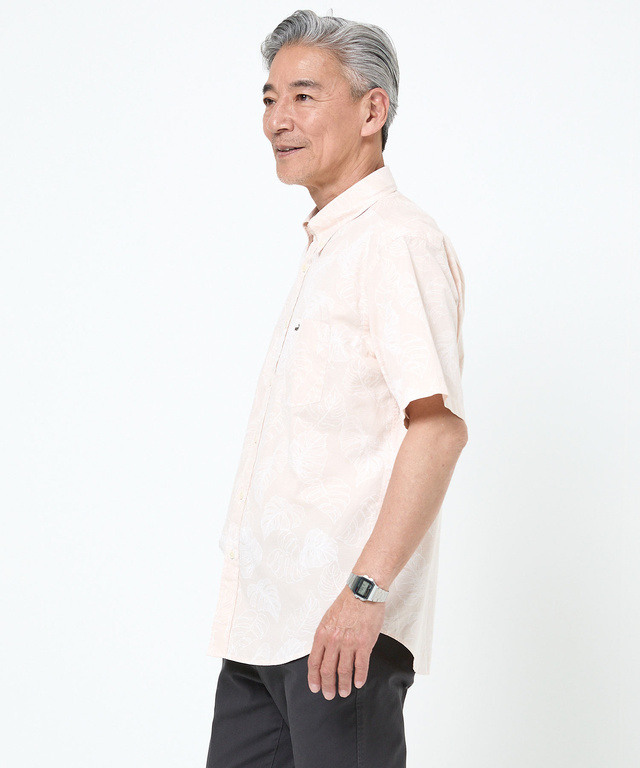 リーフプリント シャンブレー シャツ【吸汗速乾】