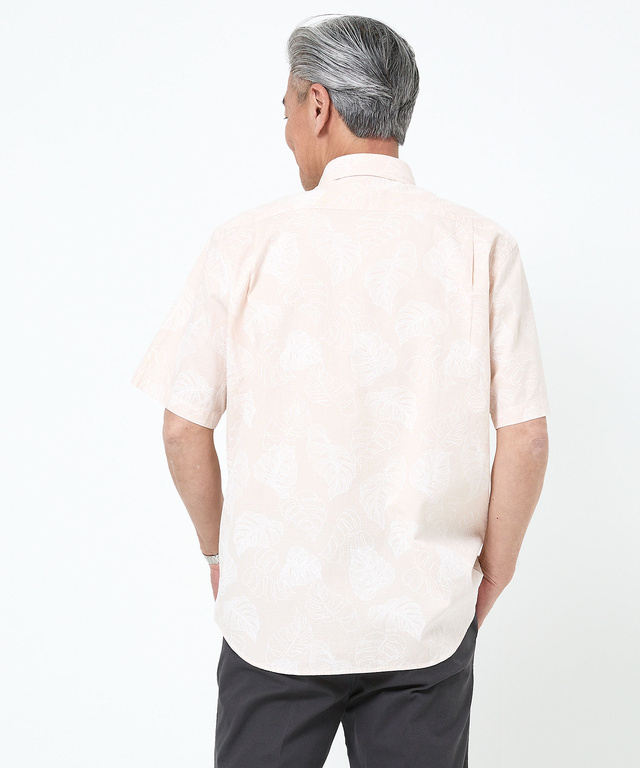 リーフプリント シャンブレー シャツ【吸汗速乾】