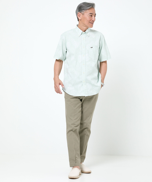 リーフプリント シャンブレー シャツ【吸汗速乾】