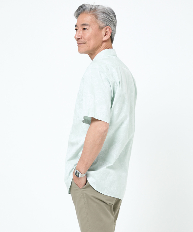 リーフプリント シャンブレー シャツ【吸汗速乾】