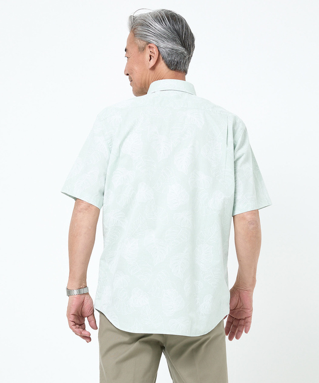 リーフプリント シャンブレー シャツ【吸汗速乾】