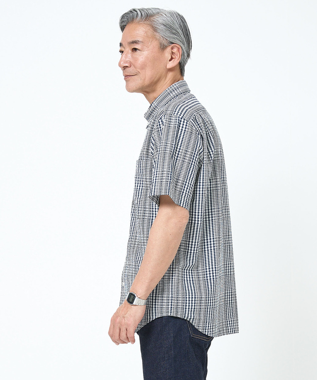 スノーコットン グラデーションチェック シャツ【接触冷感】