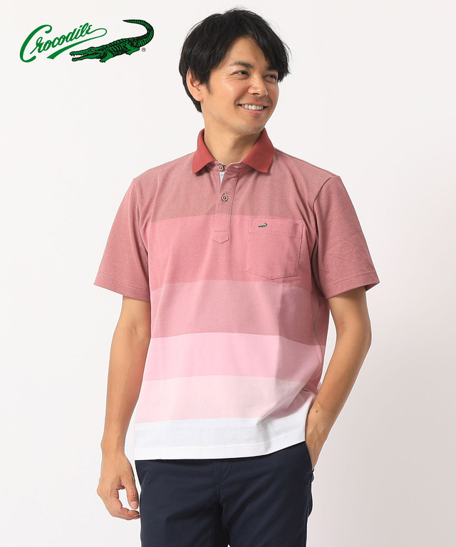 ポケット付きグラデーションボーダー柄ポロシャツ【QUICKDRY 吸汗速乾】