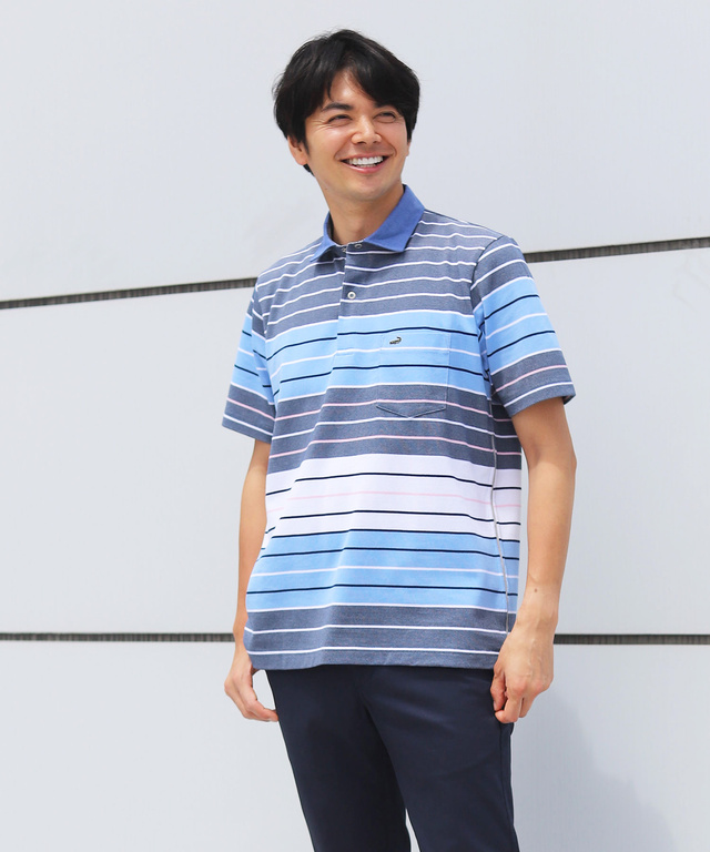 ポケット付きパネルボーダーポロシャツ【QUICKDRY 吸汗速乾】