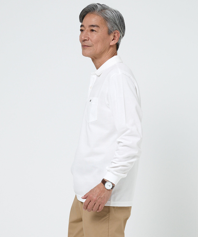 【ベストセラー】鹿の子 ワンポイント 長袖ポロシャツ【日本製】