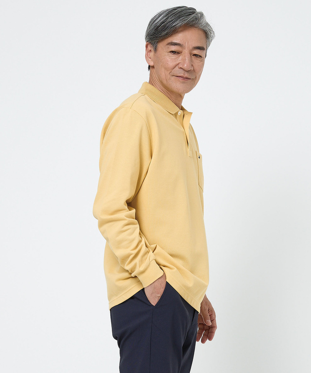 【ベストセラー】鹿の子 ワンポイント 長袖ポロシャツ【日本製】