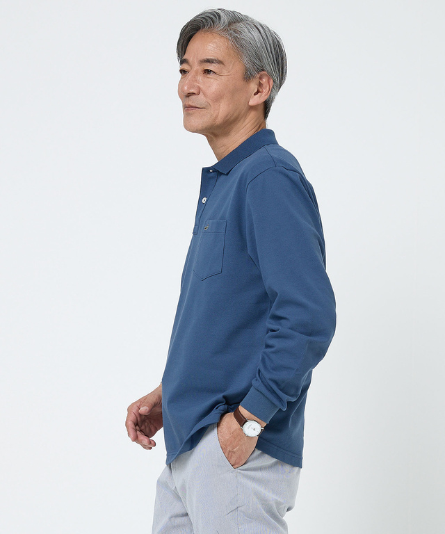 【ベストセラー】鹿の子 ワンポイント 長袖ポロシャツ【日本製】